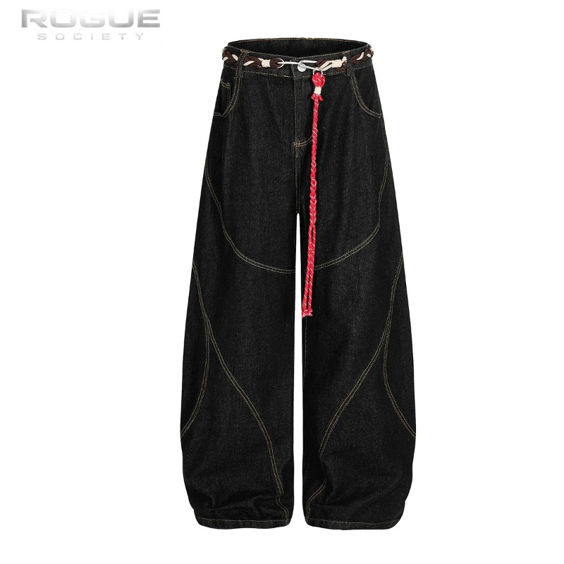 

American Y2K Summer Retro Baggy Wide Leg Denim Pants Men Washed Deconstructed Curved Stitching Harajuku Streetwear Jeans Unisex