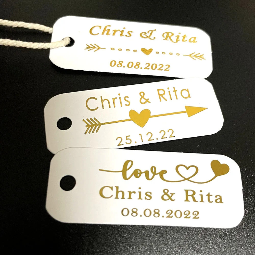 Personlized Mini Tags Wedding Favor Foil  Gold Tags Custom Name & Date Thank You Baptême Tags Party Decor Favors  reservado boda