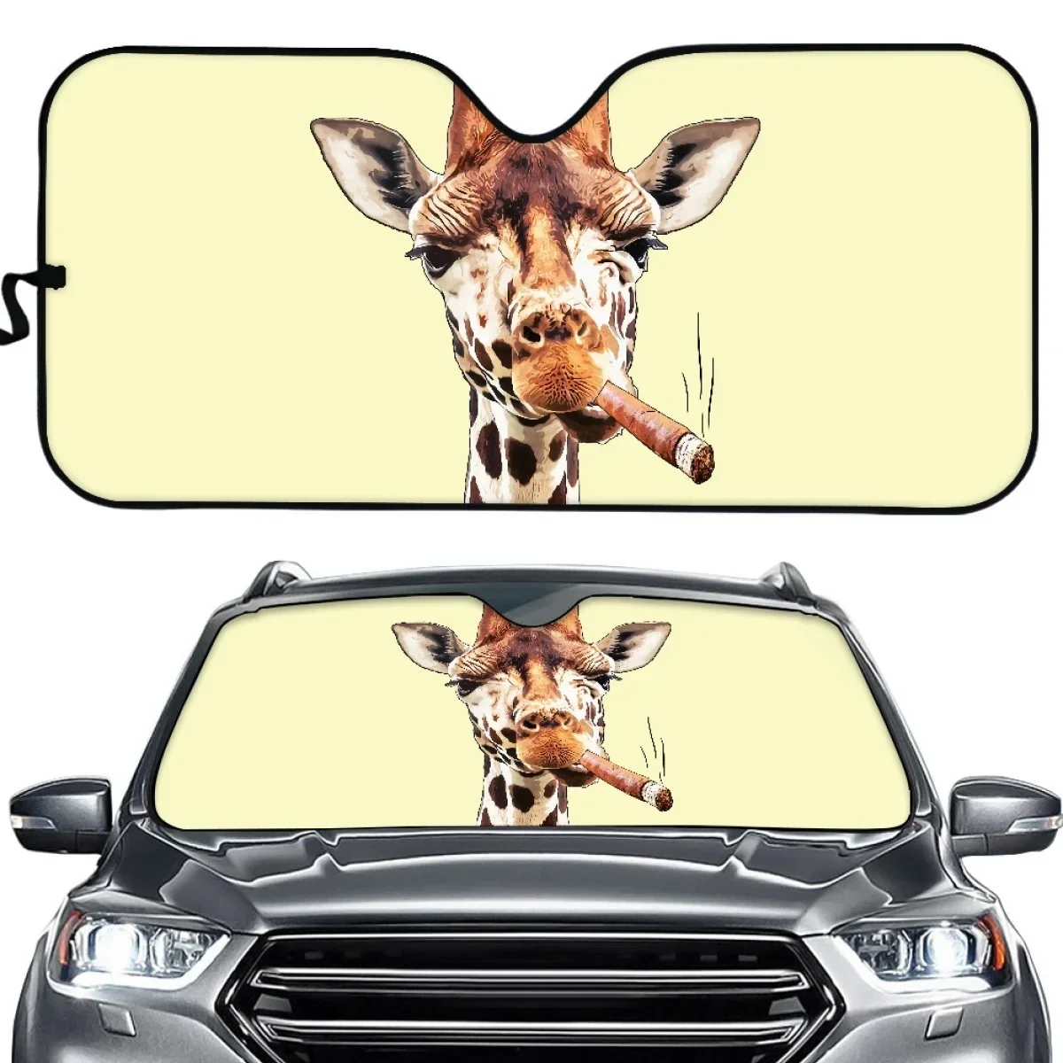 INSTANTARTS Funny Smoking Giraffe Print Sunshade for Windshields UV Protect Foldable Windshield Sun Shades Fashion SunShade 2023