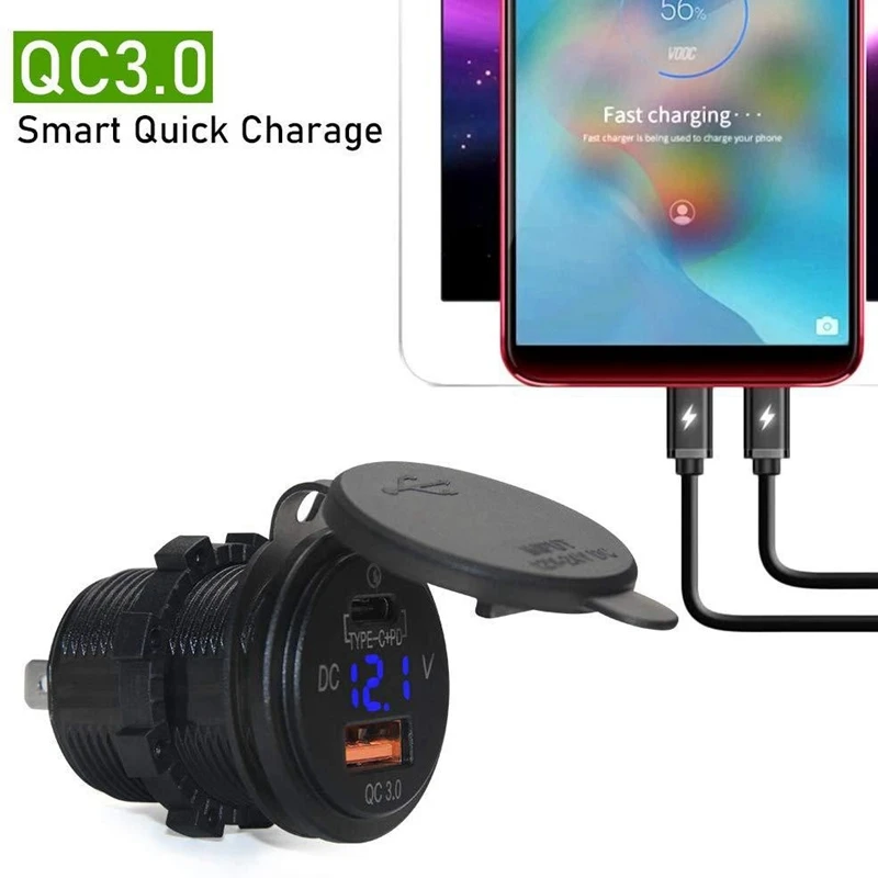 18W Quick Charge 3.0 USB Car Charger 48W Type-C PD Fast Charge Socket Outlet Adapter For Car, Boat, RV, Motorcycle