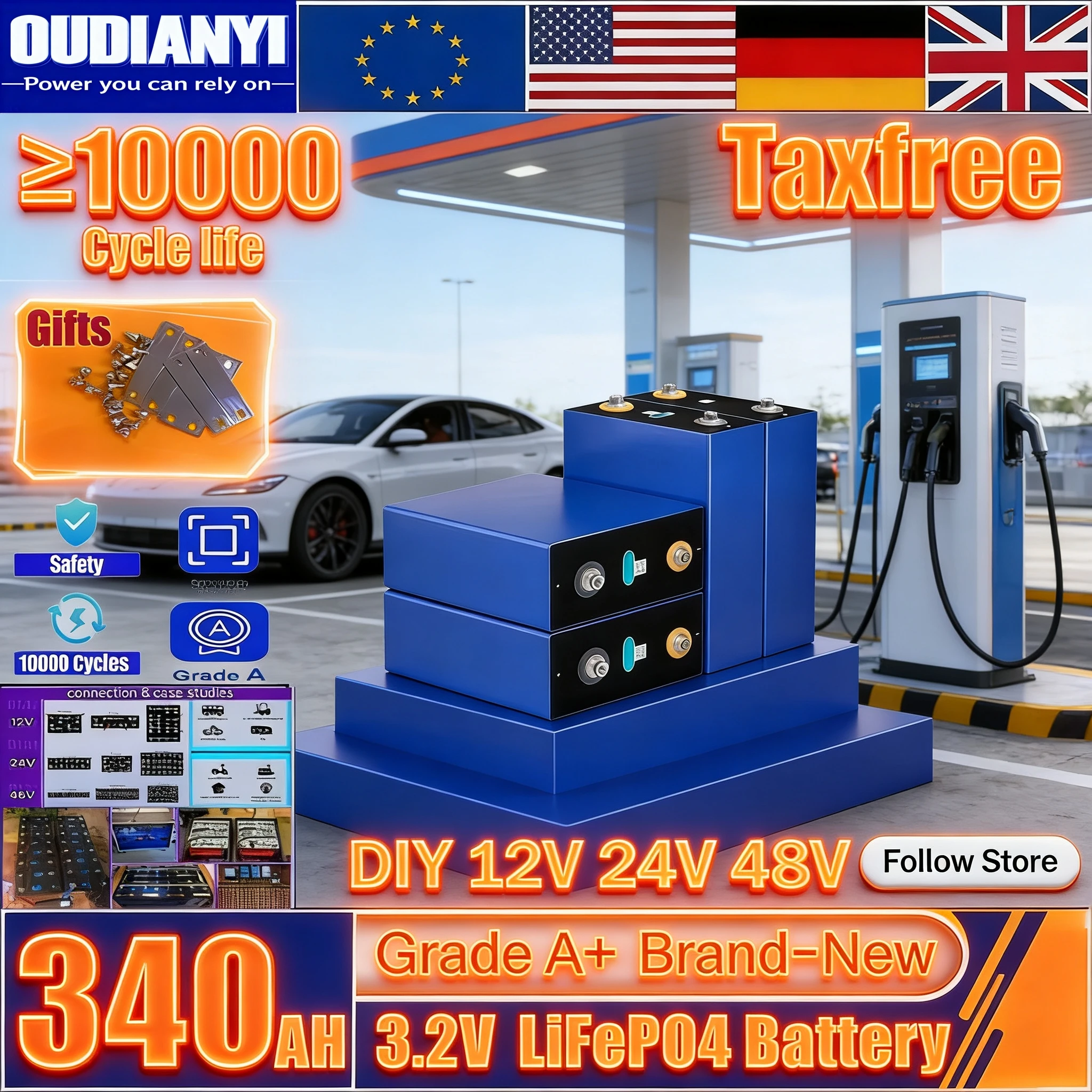 

Литий-железо-фосфатная батарея класса A 3,2 В, 340 Ач, 320 Ач, 310 Ач, 32 Ач, 12 В, 24 В, 48 В, перезаряжаемая своими руками, 10000 циклов, без налогов, высокая крышка