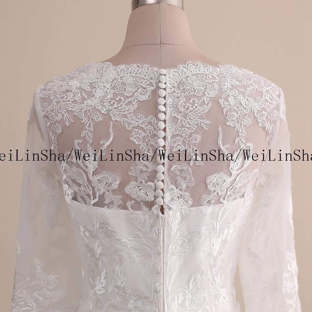 Personalizado WeiLinSha Cap manga una línea de tul elegante blanco vestidos de novia reales para matrimonio medio botón espalda vestidos de novia chaleco