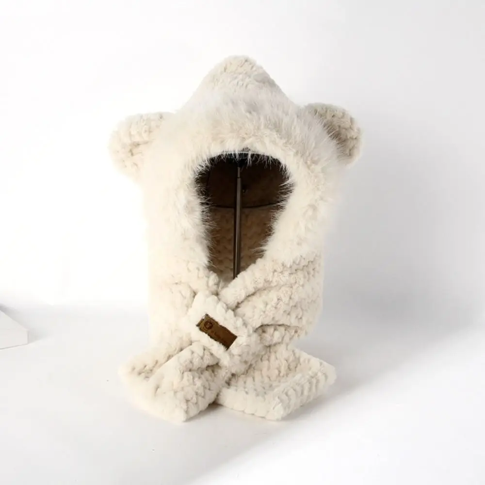 

Winter Windproof Integrated Cap Scarf Thickening Warm Beanie Hat Scarf Casual Plush Scarf Set Hooded Outdoor