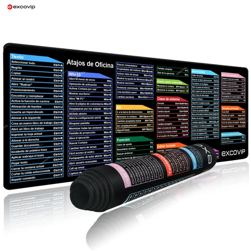 Imagen 1 del producto Alfombrilla de ratón EXCO español para atajos de oficina, alfombrilla grande extendida para teclado, alfombrilla de escritorio para juegos con borde cosido, goma antideslizante