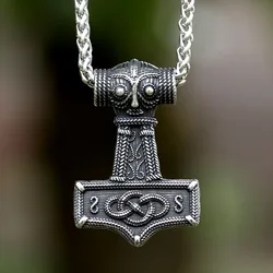 2023 New Design 316L Stainless Steel Viking Amulet Nordic Mjolnir Thor's Hammer Pendant Owl pattern Pendant Gift free shipping