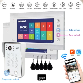 1080P Fingerprint Video Doorbell Password Wired Video Intercom Wifi Tuya Smart 7 inch Monitor Access Control Card Doorphone