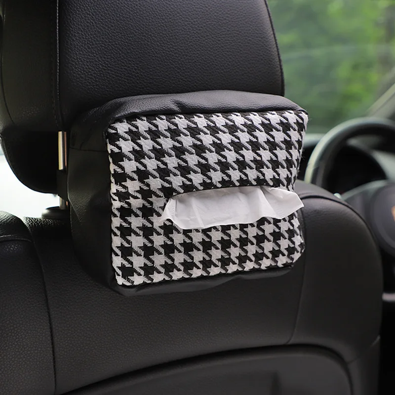 

Houndstooth Knit Leather Car Seat Hanging Tissue Box Multifunctional