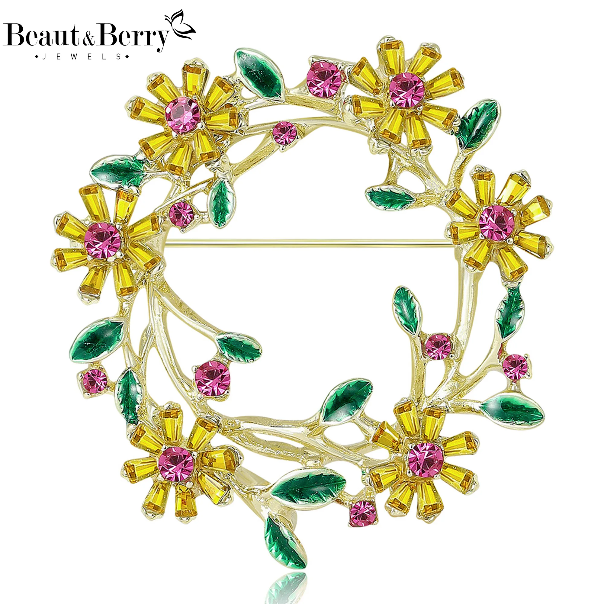 

Beaut&Berry Luxury Rhinestone Wreath Brooches for Women Unisex Plant Pins Casual Party Jewelry Accessories Gifts Decoration