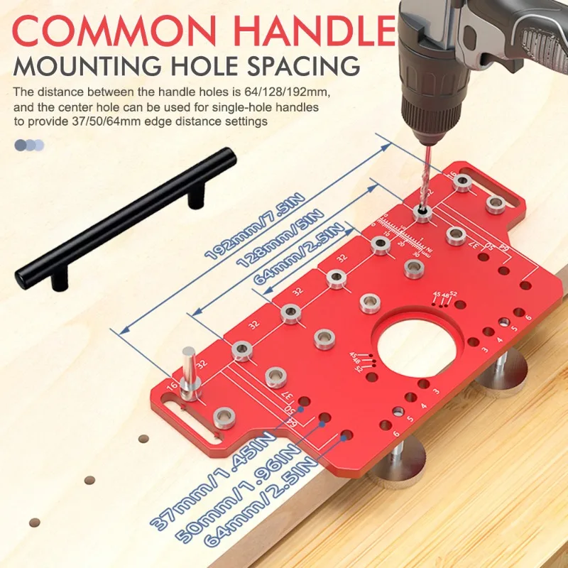 2 in 1 35mm Hinge Drilling Jig Cabinet Handle Hole Locator Aluminum Alloy Woodworking Tool