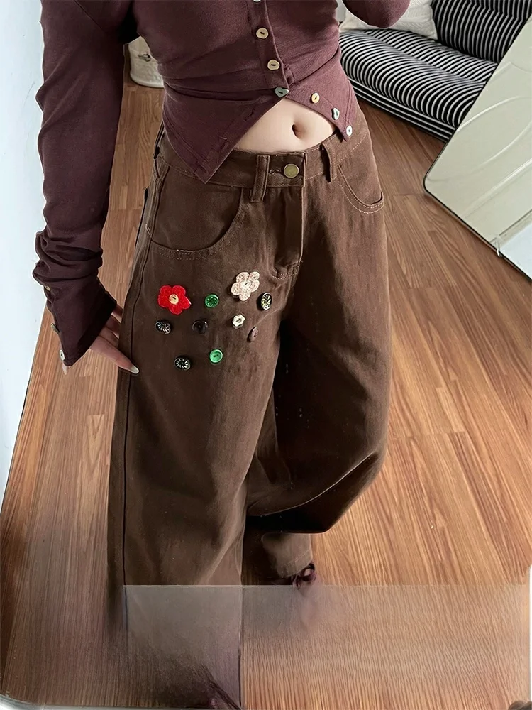 

High Waist Wide Leg Denim Jeans Women's Spring New Sle Casual ket Patchwork Drapey Feel Long Pants Straight Cut