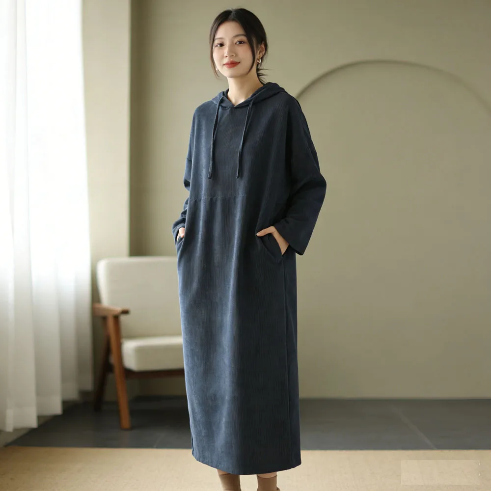 

Warm Winter Abayas Muslim Women Corduroy Abaya Hooded Modest Dress Thicked Solid Color Long Robe Female Islam Clothing Vestidos