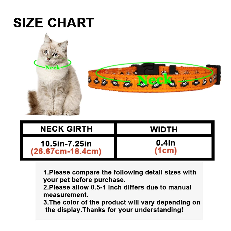 Personalized ID Halloween Cat Collar Customize Dog Collar Safety Breakaway Small Nylon Adjustable Puppy Necklace