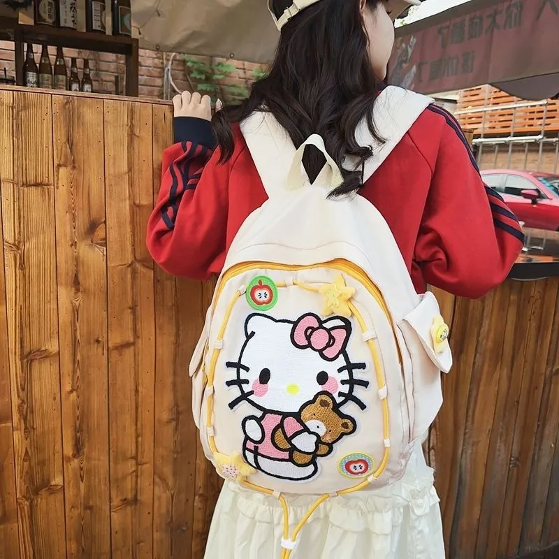 MBTI Hello Kitty Backpacks for Women Cartoon Print Nylon Cute College Style Casual Backpack Original Fashion Kawaii Female Bag