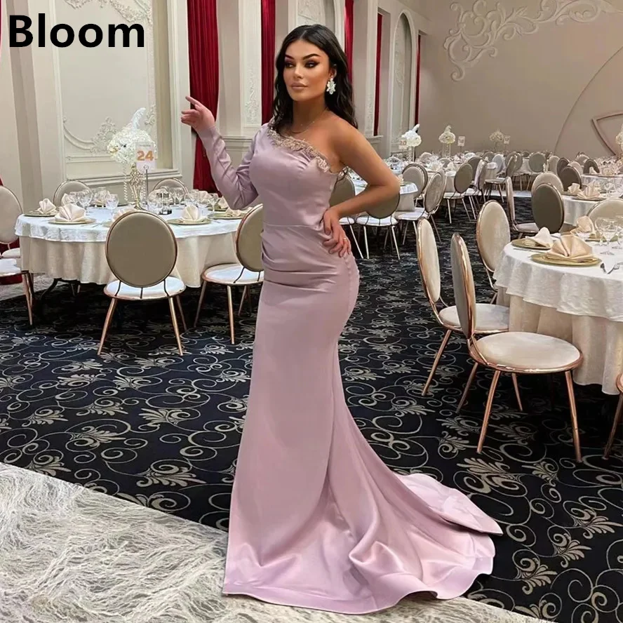 Bloom Satin One Shoulder Strapless Mermaid Prom Dress Elegant  Formal Party Gown Vestidos De Fiesta For Arabia Women 2024