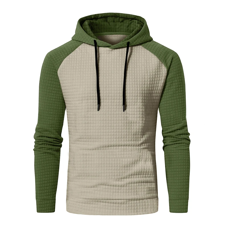 

Classic Hooded Color Blocking Casual Sports Long Sleeved T-Shirt With Waffle Top For Men's Clothing