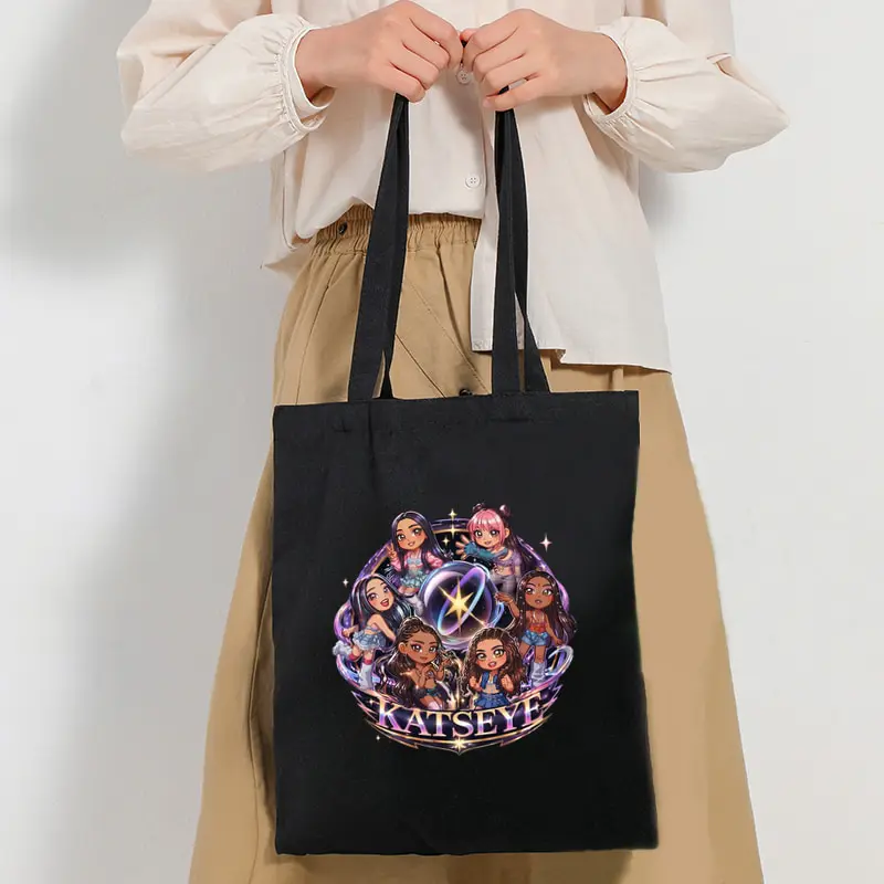 Kpop Katseye World Tour Women Large Capacity Tote Bag Multi Functional Travel Bags Fashion Shopping Bags Fan Gifts Q Version
