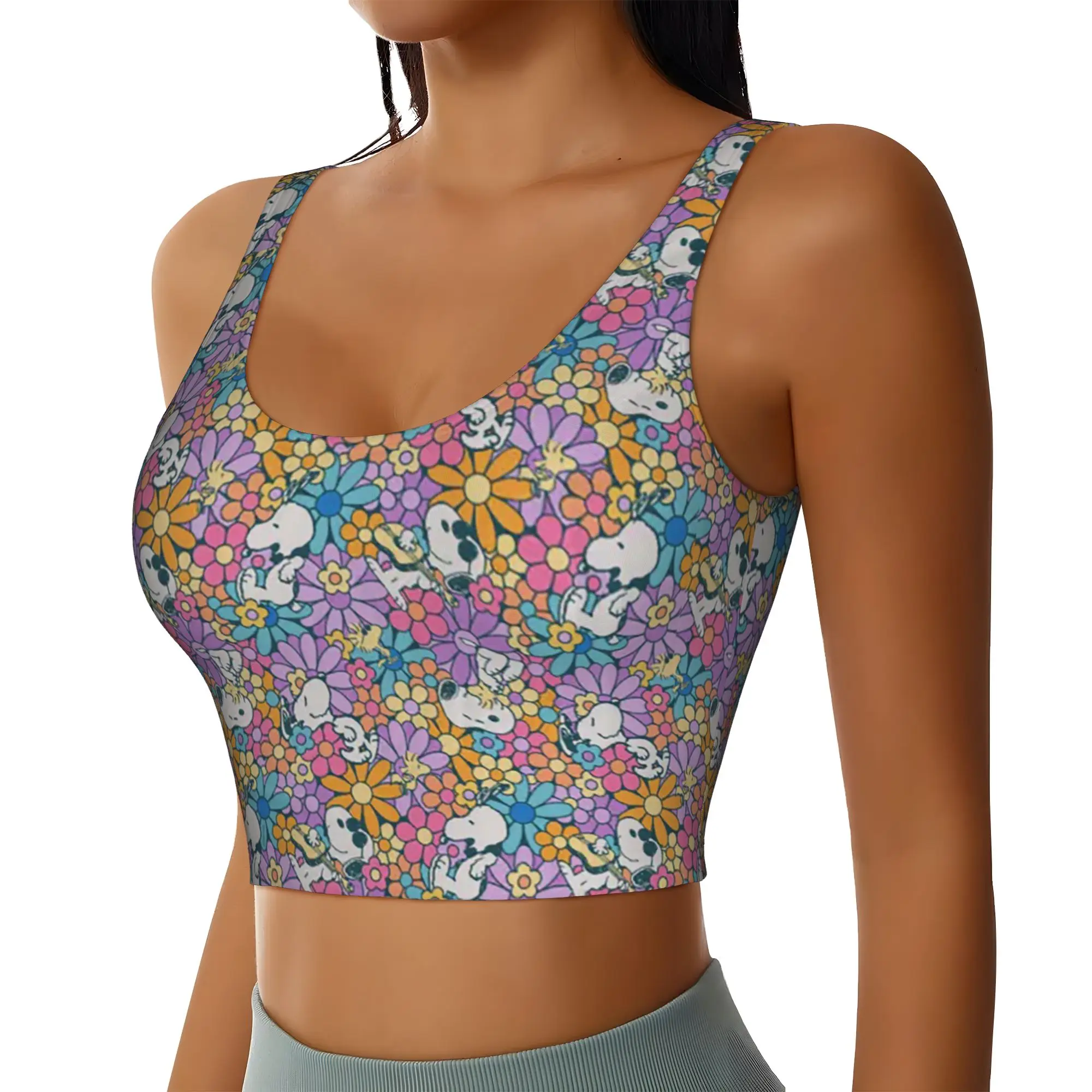 Custom S-snoopies Anime Workout Crop Tank Tops for Women Seamless Dog Cartoon Running Yoga Sports Bras
