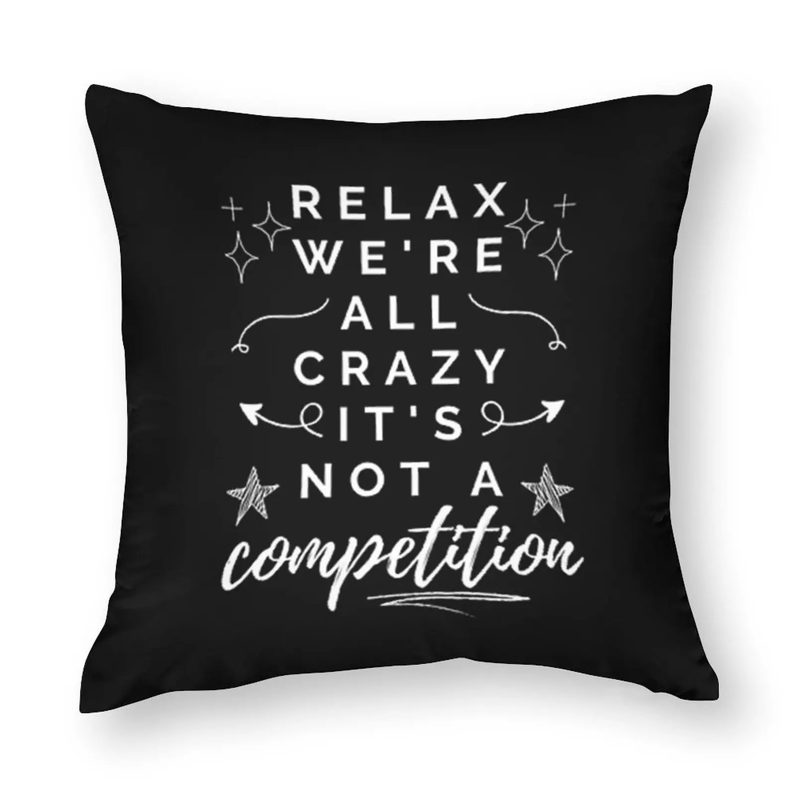 1pcs Short Plush Relax We Are All Crazy Not A Competition Pillow Cover Black White Text Decor Cushion Case 45x45cm Zipper