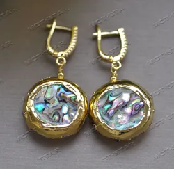 MTC·STAR  Z12613 25mm Golden Peacock Abalone Shell Gold-Plated Dangle Earring CZ