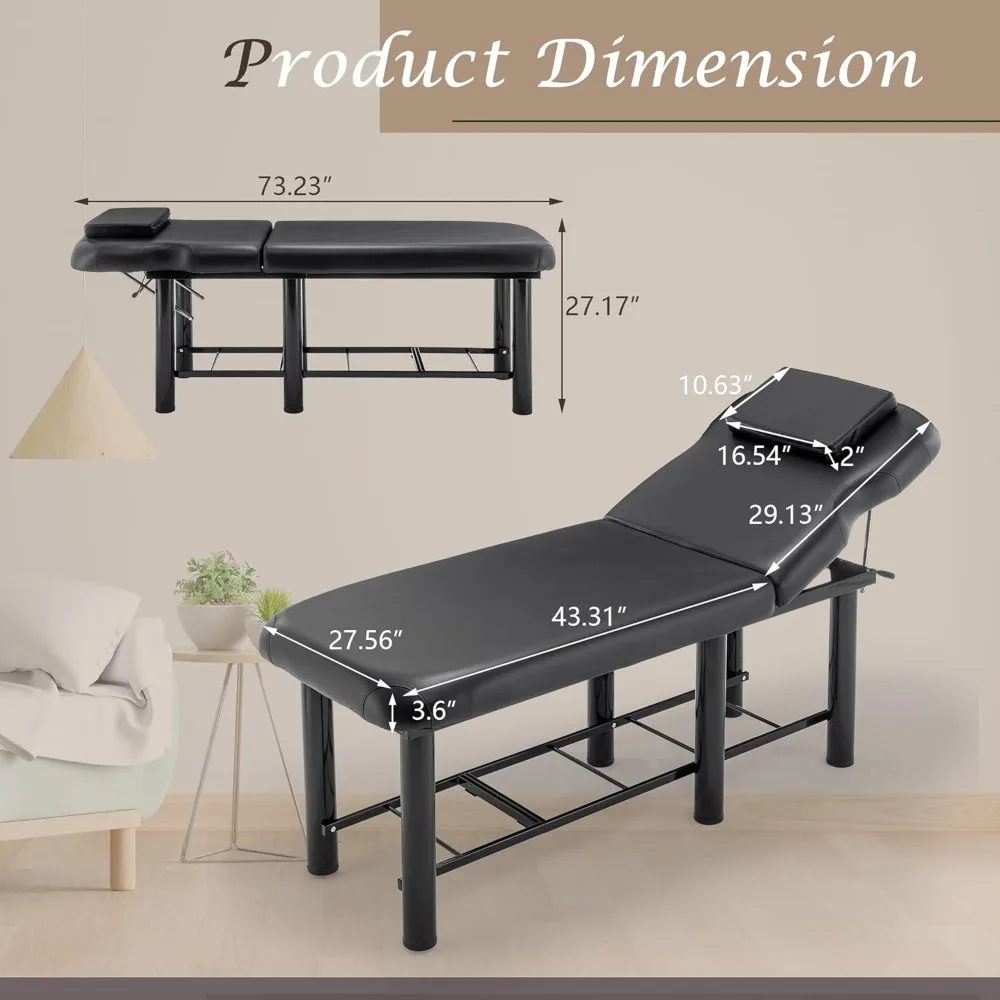 Professional Massage Bed Treatment Table Salon Bed with Removable Headrest, Faux Leather Stationary Physical Therapy