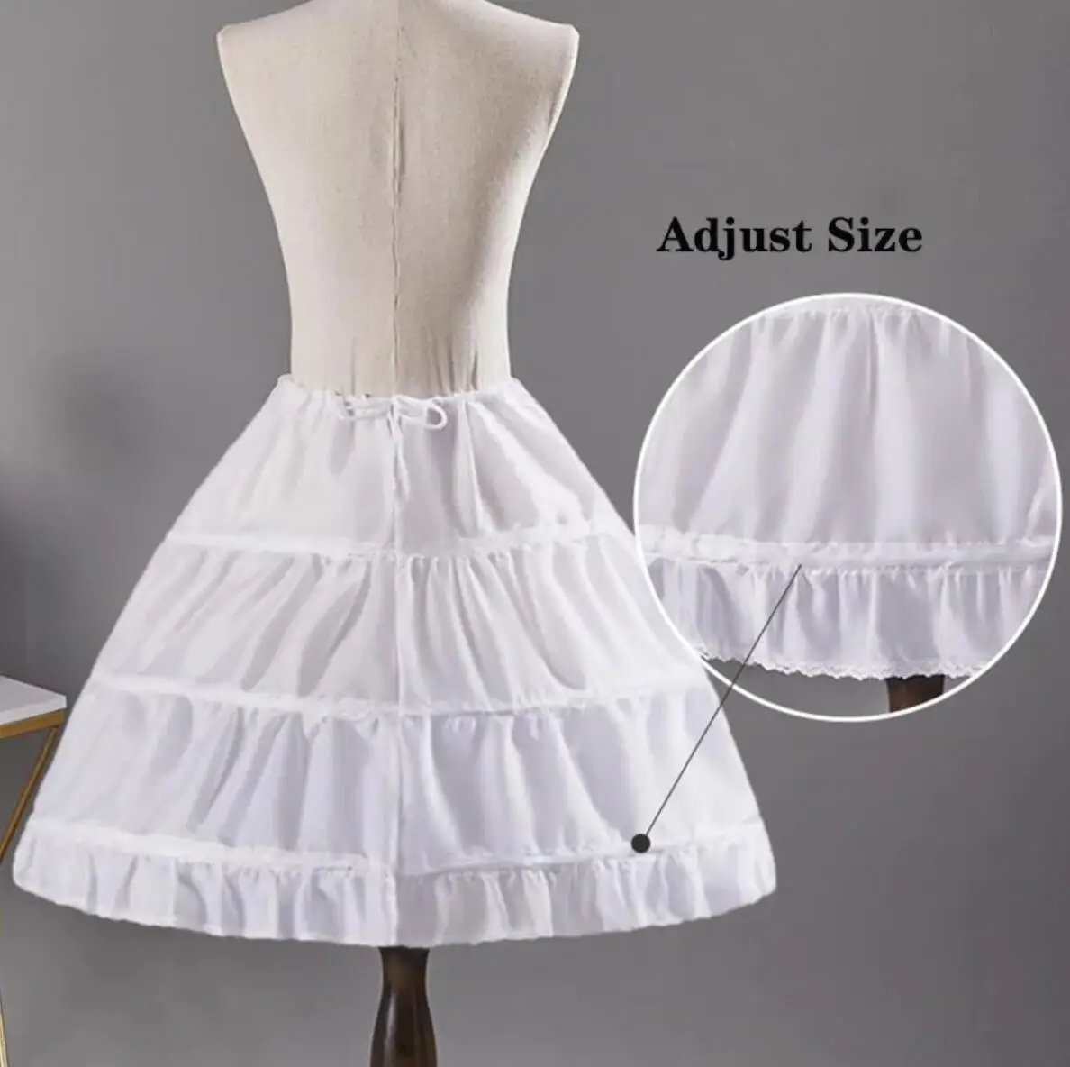 White Children Kids Petticoat A-Line 3 Hoops One Layer Flower Girls Crinoline Lace Trim Flower Girl Dress Underskirt image 4