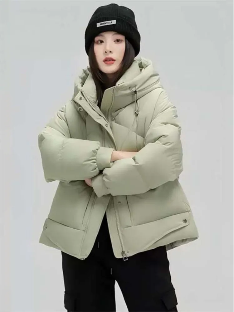 2025 신상 패션 루즈 따뜻한 두꺼운 코트 여성 캐주얼 코튼 후드 파카 코트