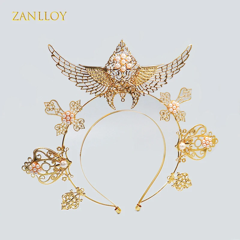 

ZANLLOY Fashion Halo Hairband Party Crown Bridal Pearl Tiara Wedding Halloween Hair Accessories Headwear