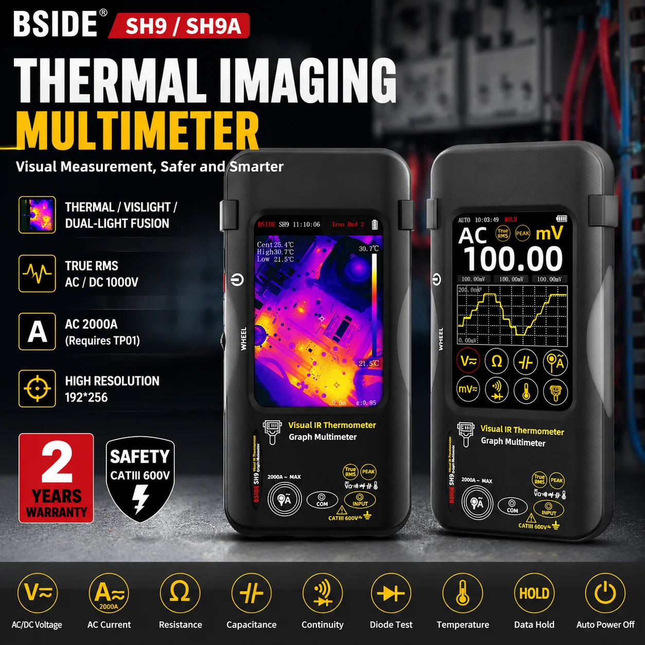 BSIDE Thermal Imager Digital Multimeter 20000 Counts High-Resolution 320*480 25Hz -50-550℃ 3.98 Inch Touch Screen HOT TOOL