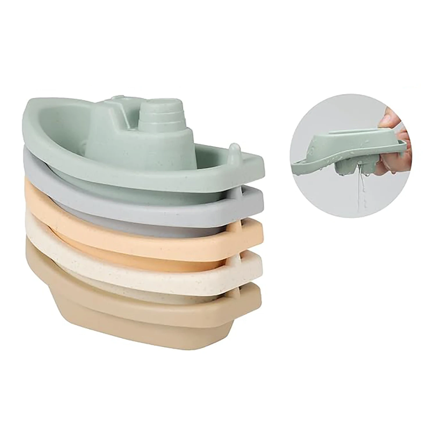5 stackable boat toys, bathtub float toys, baby bathtub toys, boy/girl classification and stacking toys (5 colors)