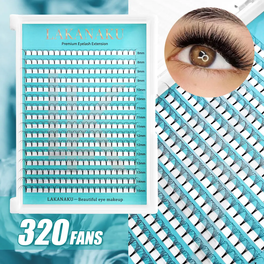 Lakanaku-Premade Soft Cashmere Matte Cílios, Extensão Lash Individual, Grande Capacidade, 320 Fãs, 3D, 4D, 5D, 6D