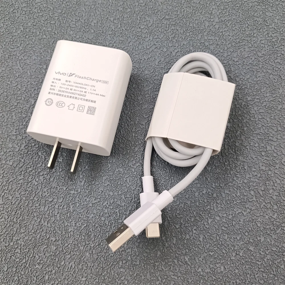 44W Original Vivo Fast Charger EU/US FlashCharge 2.0 Power Adapter Type C Cable For VIVO Y100  Y36 X50 X70 Pro Z7 Z6 V30 V23 V25 - náhled 2