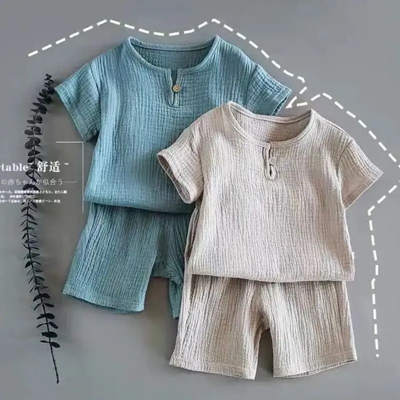 Net Blue Children's Clothing Boys and Girls Baby Short-sleeved Summer Suits 100% Cotton 2022 New Children's Summer Clothes