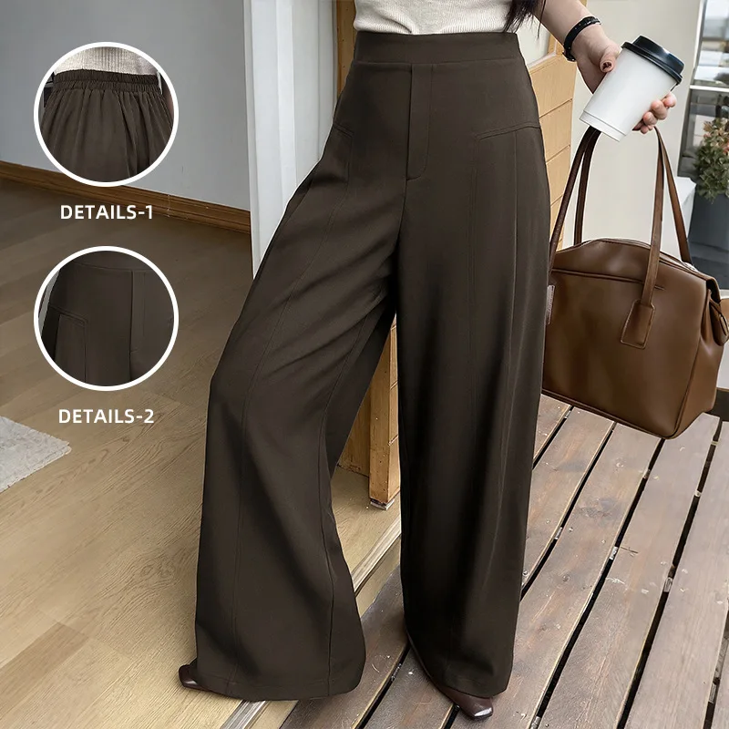 Chic 2026 Autumn and Winter Commuter Wind Pants Capris Mopping Trousers Solid Color High Waist Pendant Wide Leg Trousers Y2K
