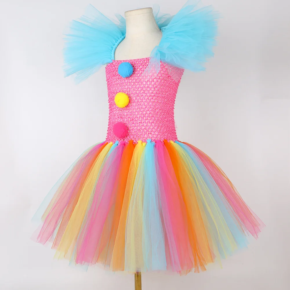 Rainbow Circus Clown Girls Halloween Tutu Dresses Christmas Tutu Dress for Kids Funny Joker Outfit Children New Year Clothes