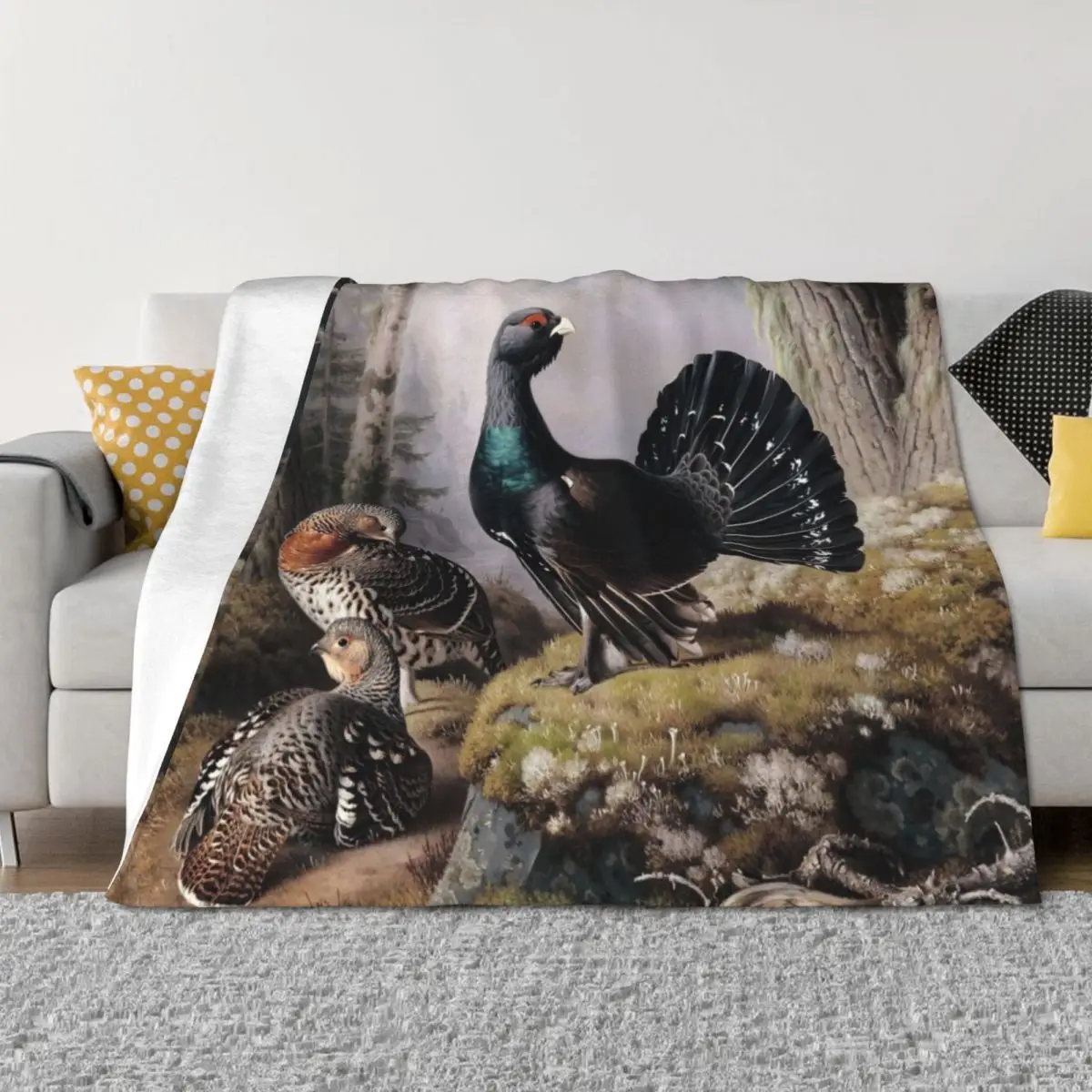 

Capercaillie courting by Ferdinand von Wright Throw Blanket wednesday Large Tourist Thermal Blankets