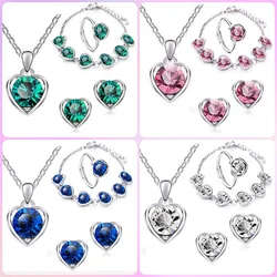 Exquisite Personality Four-piece Jewelry Fashion Heart-shaped Necklace Earrings Bracelet Ring Wedding Classic Photo Gift