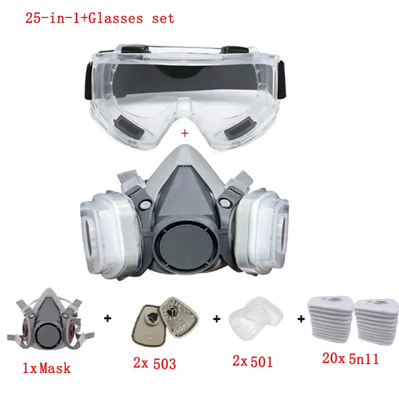 6200 Staubmaske halbes Gesicht mit 503 5N11 Partikelfiltern, Schutzbrillen-Set für industrielle Arbeit, Staub, Farbe, Spray, Dekoration, Schleifen 