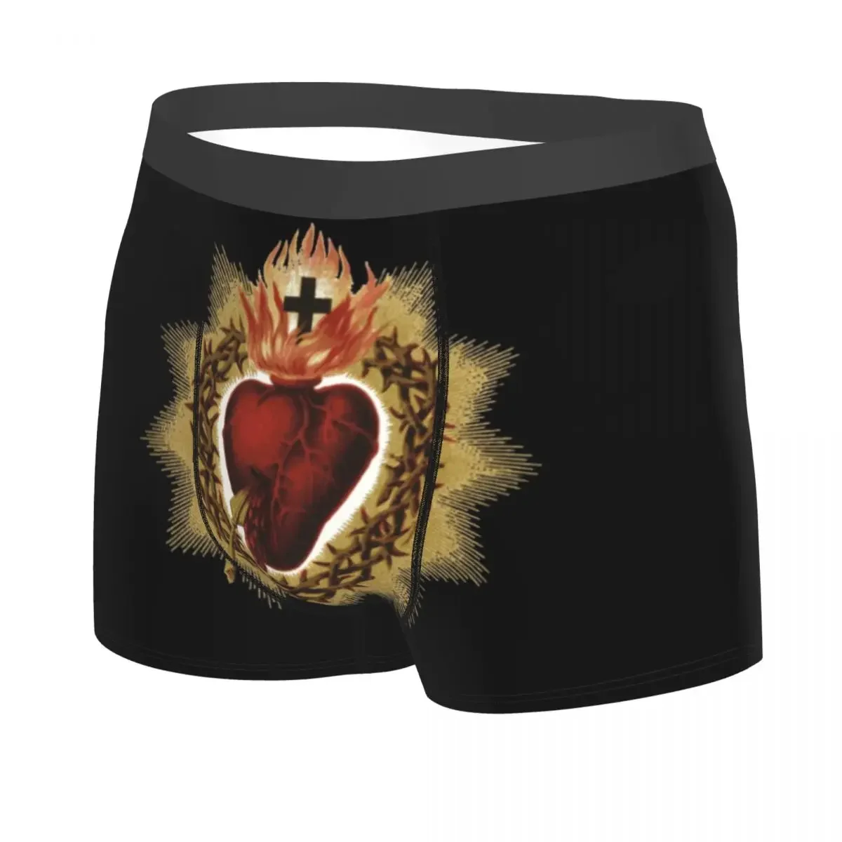 Custom Male Cool Sacred Heart Of Jesus Catholic Underwear Christian Faith Boxer Briefs Breathbale Shorts Panties Underpants