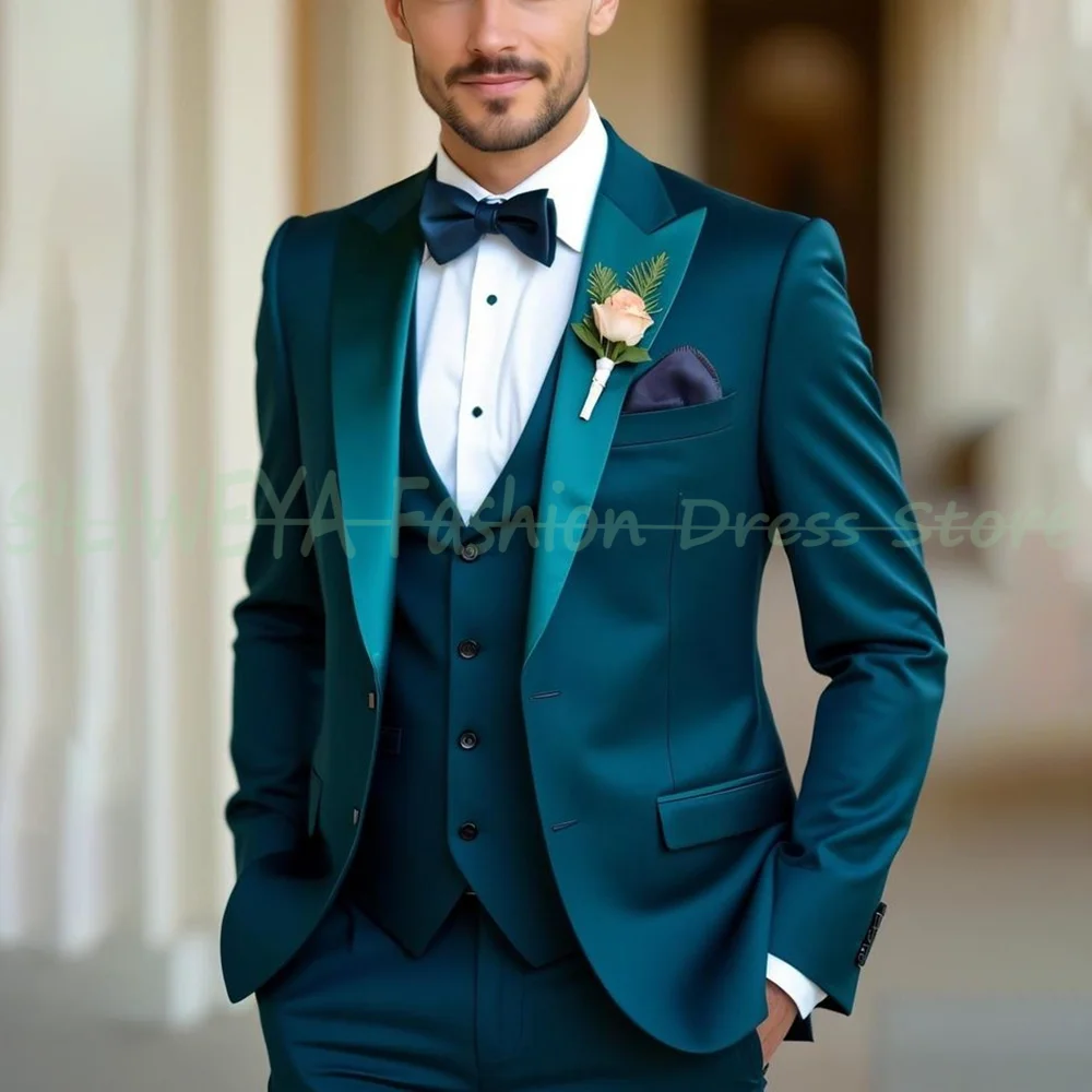 

High Quality Wedding Groomsmen Suit 3 Piece Jacket Vest Pants Men Simple Business Elegant Fashion Job Interview Gentleman Suits