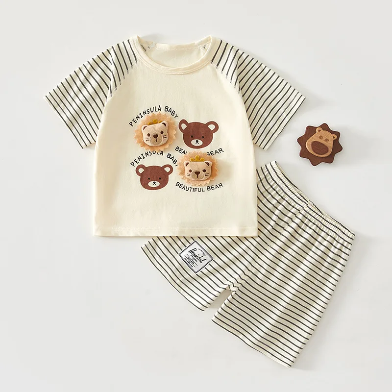 

Детский комплект с коротким рукавом, летняя тонкая одежда для мальчиков, комплект с шортами для девочек, одежда для малышей из чистого хлопка, детский комплект из двух предметов