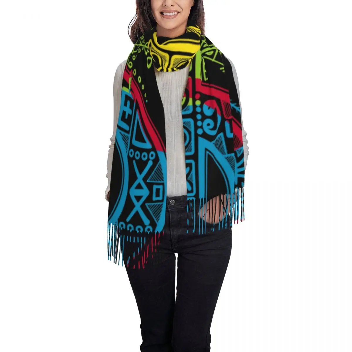 Long Berber Flag With YAZ Amazigh Proud Tamazight Scarves Winter Thick Warm Tassel Shawl Wraps Kabyle Carpet Morocco Scarf