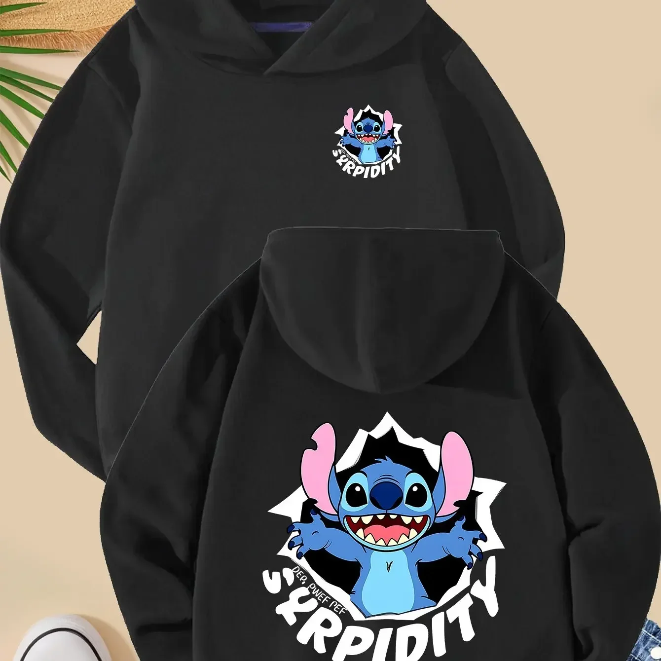 

Disney Cute Stitch Fashion Best-selling Print Children Hooded Sweatshirt Autumn Winter Daily Sports Casual Loose Street Clothing