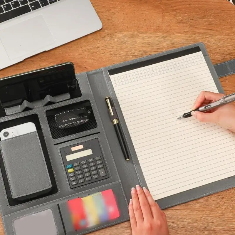 

Professional Document Folder Leather Conference Folder Document Organiser with Writing Board for Business Travel Use