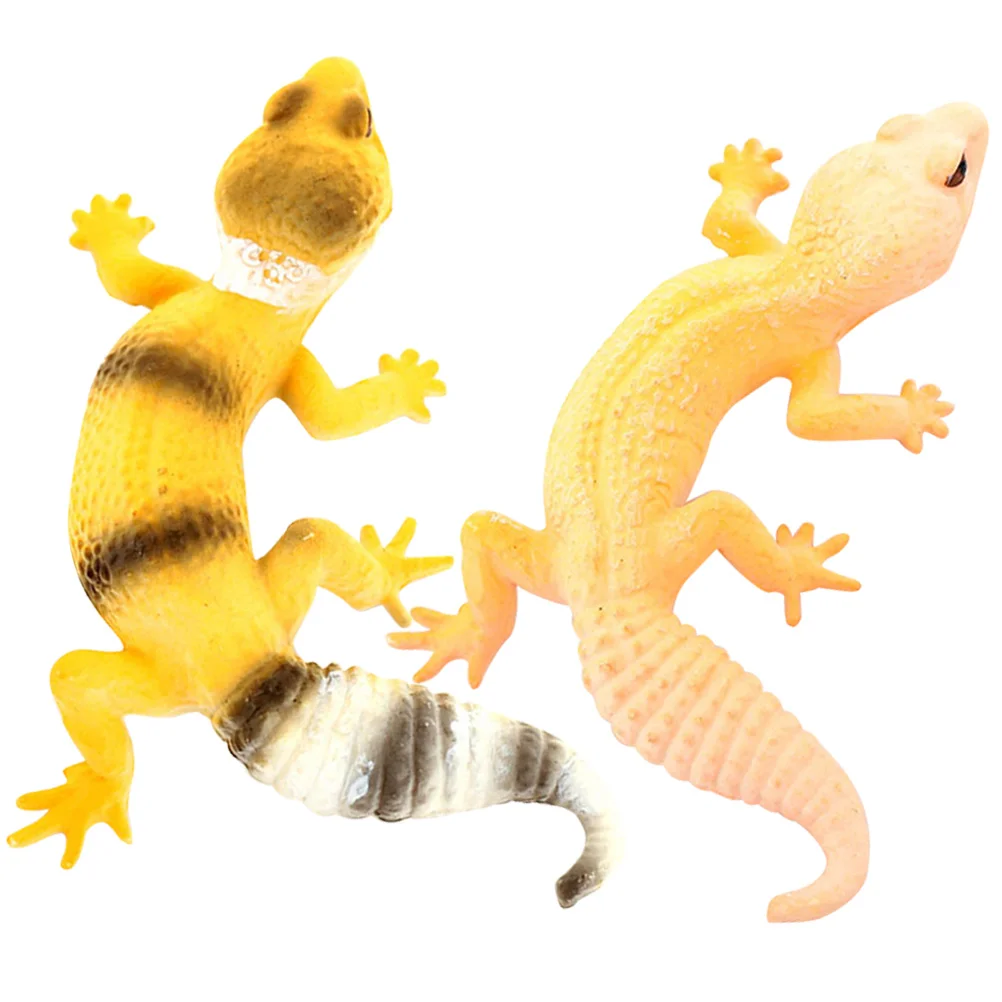 2 Pcs Leopard Print Simulation Gecko Baby Boy Toys Science Pvc Realistic Lizard Figures