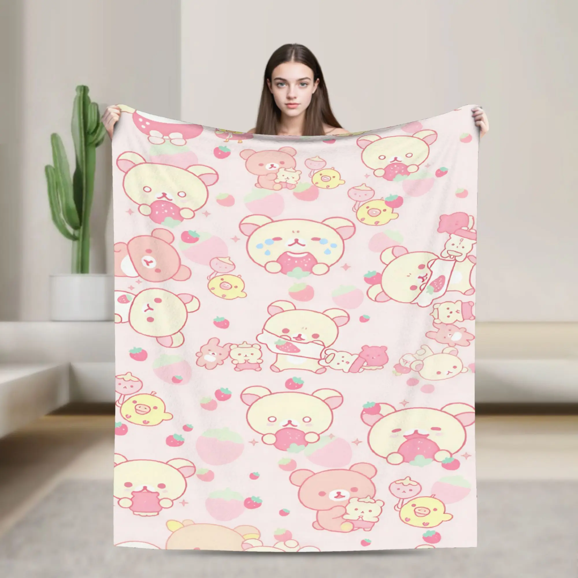 Warm Soft BlanketsBoy Girl Travel Rilakkuma Soft Pink Collage Bedding Throws  Flannel Bedspread For Couch Chair Sofa Bed Cover