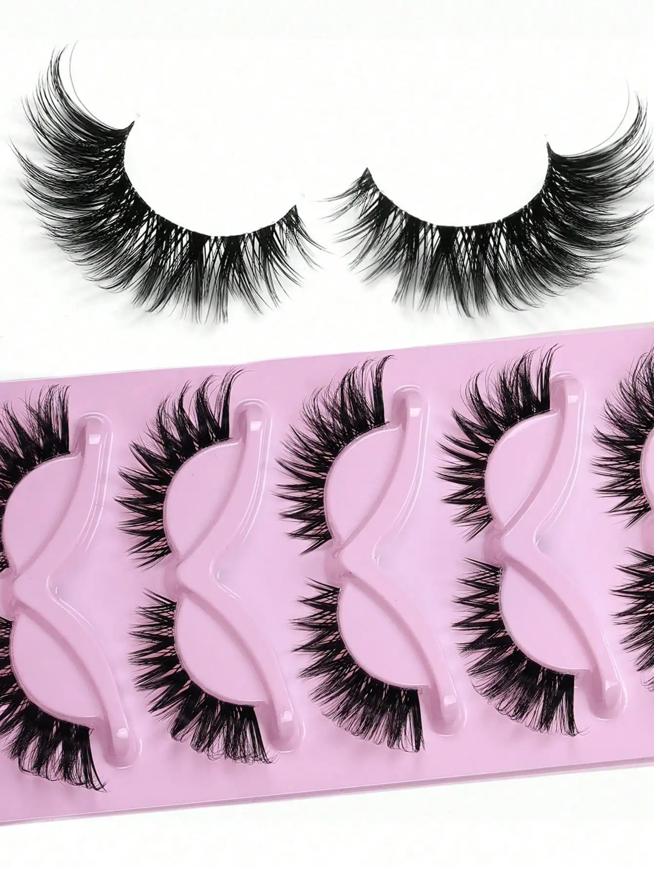5 Paar Manga-Wimpern, 3D-Wimpern mit transparentem Band, für einen natürlichen Look, zarte Nerzwimpern, flauschige Katzenaugen-Wimpern, einzelne Wimpern. – Detail 4