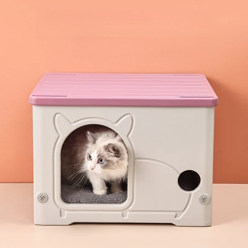 Semi-Enclosed Outdoor Waterproof Plastic Cat House Pet Villa for, Small Dogs and Stray Cats Shelter and Rest Use
