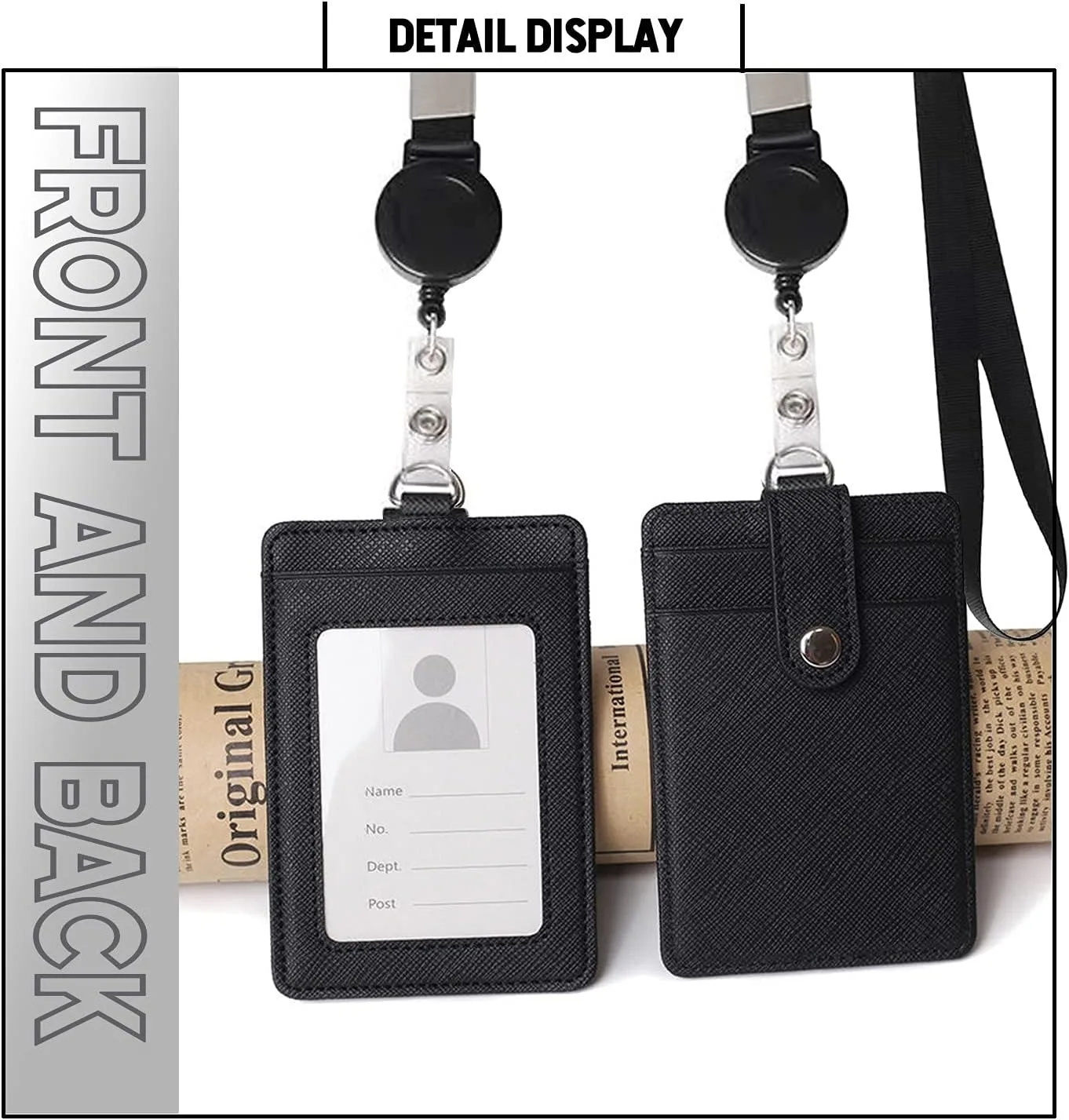 Schlanke Minimalistische Geldbörse aus PU-Leder mit Ausweisfach, Einziehbarem Halsband und 1 Ausweisfenster sowie 2 Kartenfächern – Detail 3