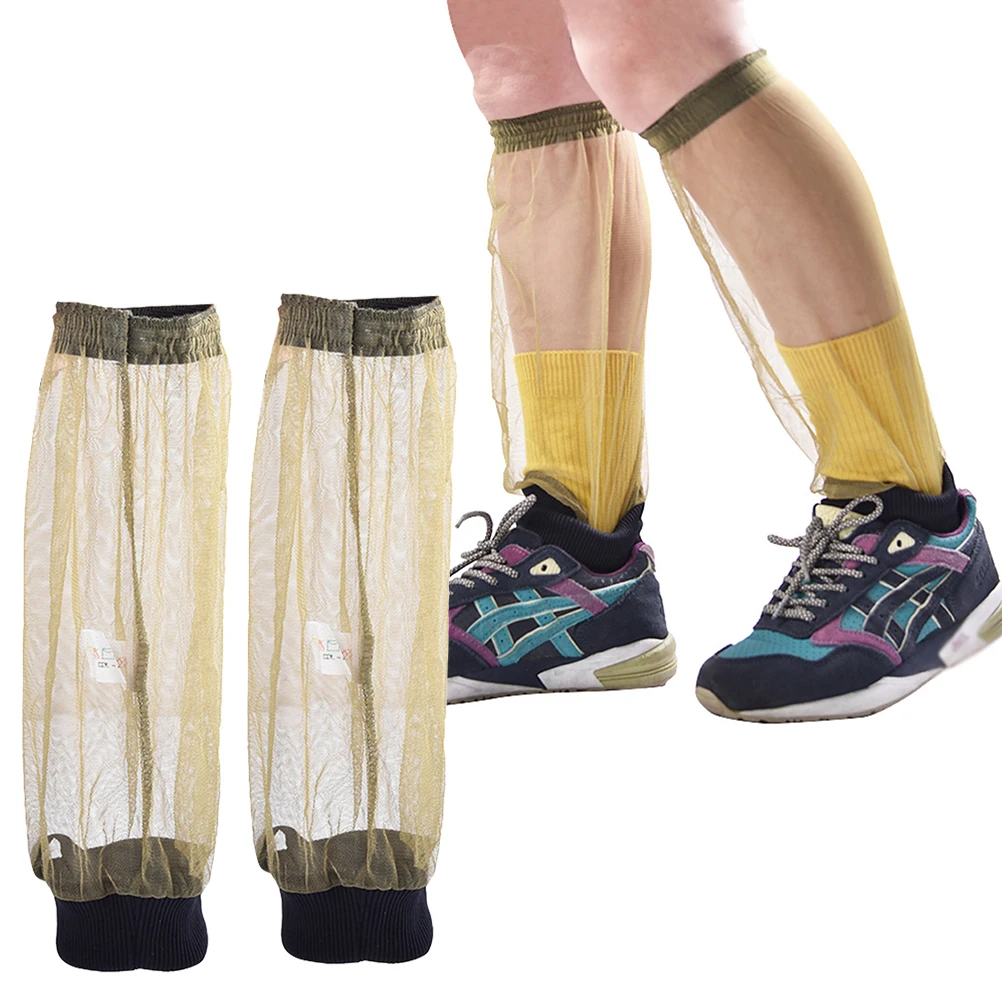 

2 Pairs Anti-bite Pants Leg Cover Feet Protector Mesh Hiking Net Foot Green Man