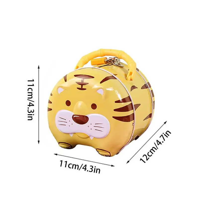 Cute Tiger Design Money Banking Toy Early Educational Tinplate Unbreakable Coin Box With Lock Toy Birthday Gift For Kids